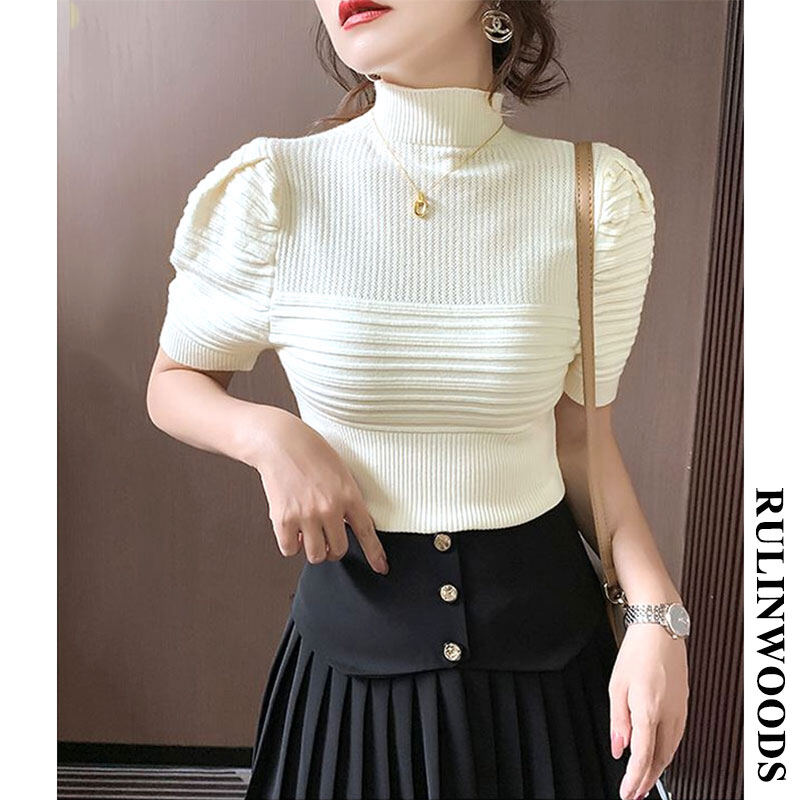 Chicchic áo sơ mi ngắn tay hàn quốc áo đan ống tay phồng nữ
