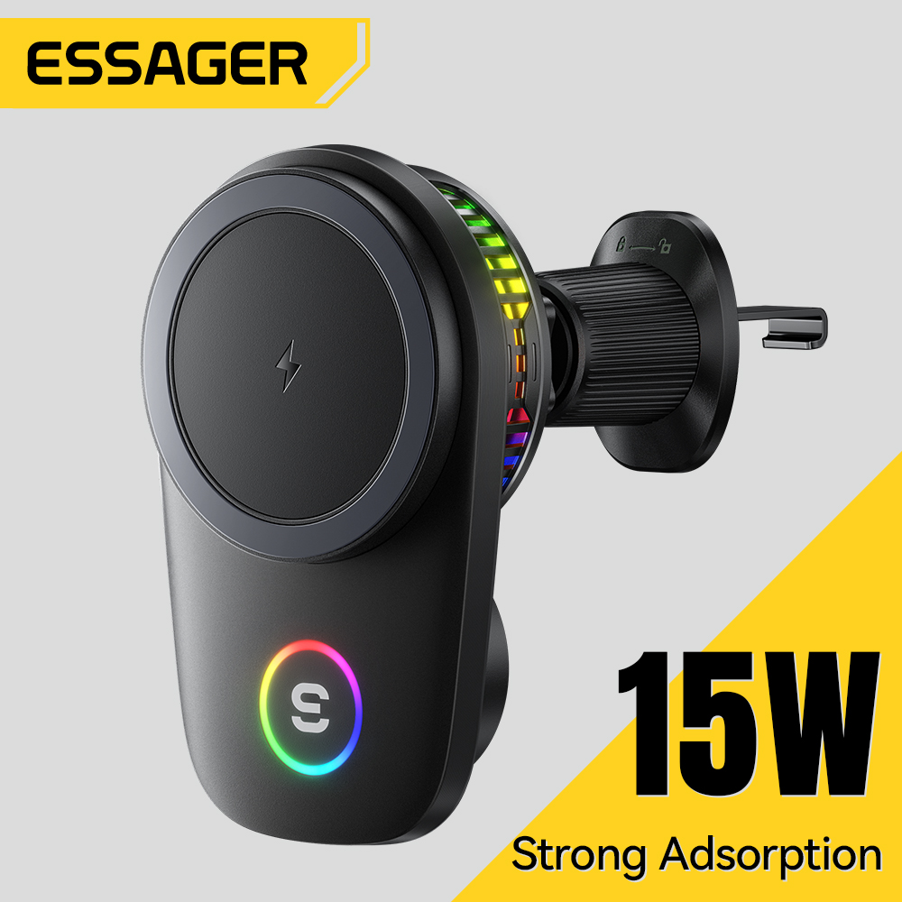 Essager 15W Wireless Charging Car Chargers Car Phone Stand Holder Car Holder Seven-color RGB Ambient Light Vehicle Bracket 15W Wireless Charger For iPhone17 16 15-12 iPhone 11-8 Samsung Huawei Xiaomi Universal Car Wireless Charging Mounts Giá 616,465 Đồng*Miễn phí vận chuyển