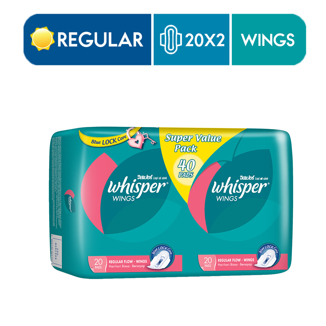 Gambar Whisper Regular Flow with Wings Sanitary Napkin 20 pads X 2