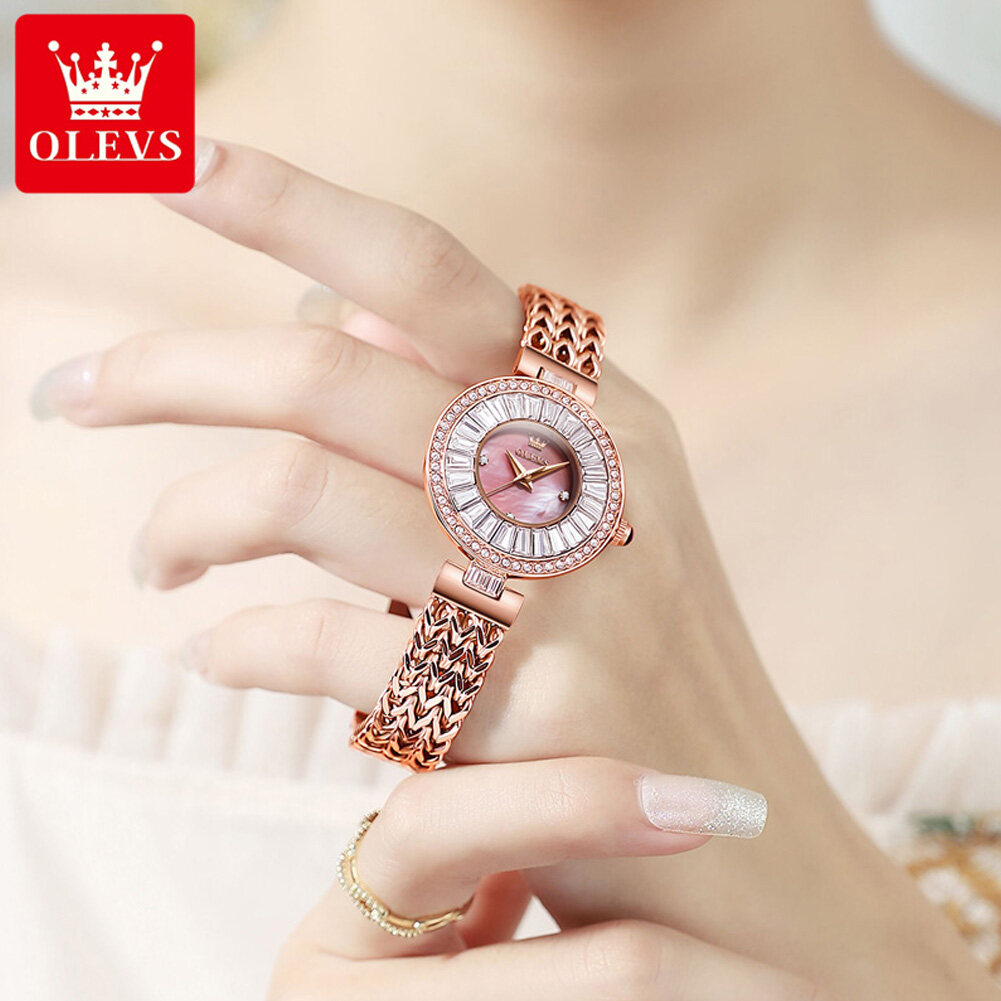 Olevs phụ nữ thường Đồng hồ thời trang kim cương sang trọng chống nước bằng thép không gỉ phong cách hàn quốc thanh lịch đồng hồ Quartz