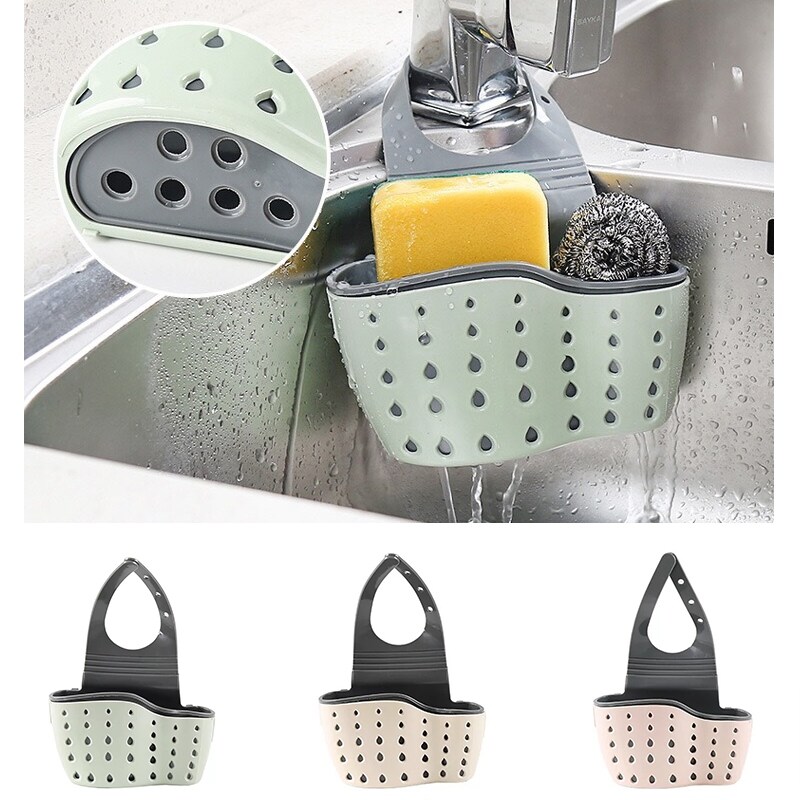 Gambar Kitchen Accessories Sink Soap Sponge Holder Storage Drain Rack Kitchen Hanging Drain Basket Bathroom Organizer Kitchen Gadgets