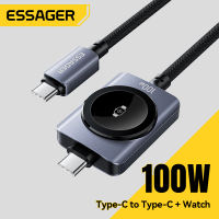 Essager 100W 2-in-1 C-C Type C Cable Type-C to Type-C+Watch 100W Fast Charging Cable iWatch Wireless Charging Chargers USB C Wire Cord For MacBook iPad iPhone17 16 15 Pro Max Samsung Xiaomi Huawei Phone 2-in-1 Type C Watch Quick Charge Data Cables