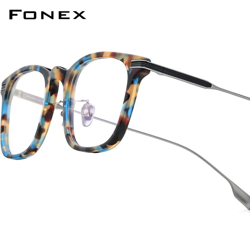  FONEX Acetate Titan nguyên chất Gọng kính nam thiết kế thương hiệu Cổ Điển Retro Kính mắt dáng vuông nữ đầy đủ vành Nhật Bản chất lượng cao siêu nhẹ tùy chỉnh kính mắt cho mắt 85706 