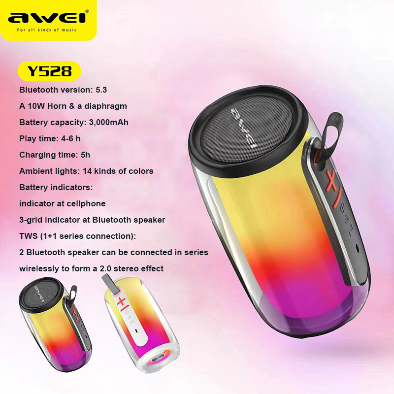 Awei y528 10w đèn rgb phát lại bluetooth 5.3 loa di động tws hifi loa không dây usb ngoài trời mini loa nghe nhạc
