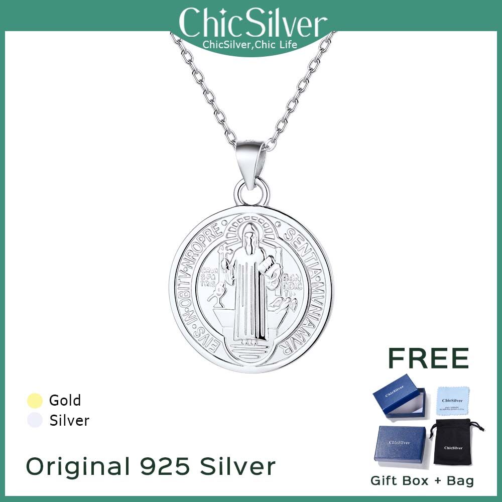 ChicSIlver 925 Sterling Silver Saint Benedict Cross Necklace for Men Women