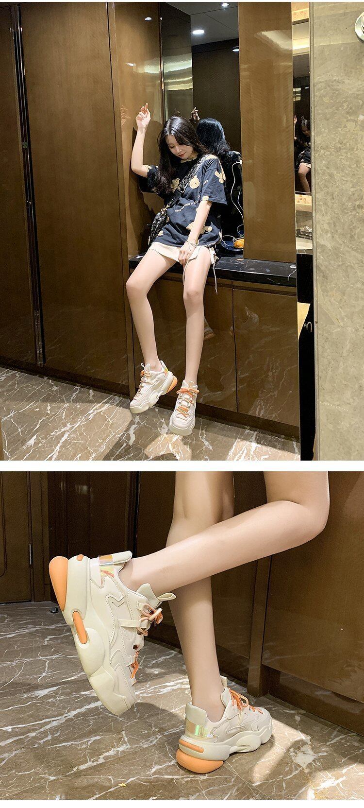 Giày Nữ Thời Trang Hàn Quốc Giày Da PU Đế Dày Nâng Cao Chống Thấm Nước Giày Thể Thao Ngoài Trời