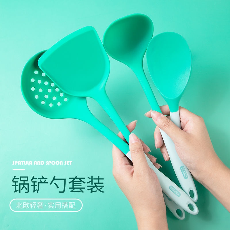Gambar Silicone pot spatula soup spoon pot spoon rice spoon colander household kitchen supplies kitchen utensils full set of shovel for cooking