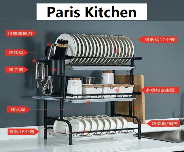 Gambar D1031 (Paris Kitchen) 2 3 Layers Dish Rack 304 Stainless Steel Dish Drainer Rack Kitchen Rack Storage Rack