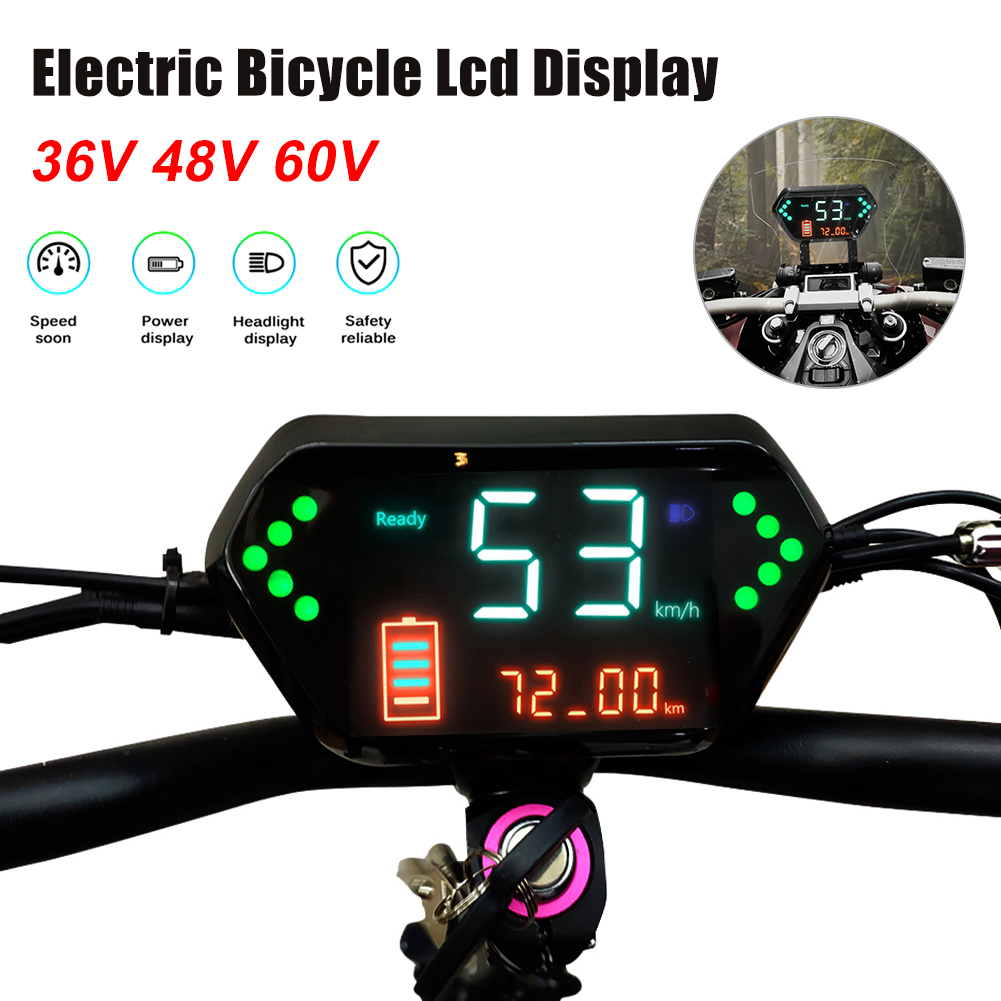 Lomàn hình lcd xe đạp điện 36v 48v 60v có đồng hồ đo tốc độ đèn báo rẽ pin 72v cho bộ điều khiển pha