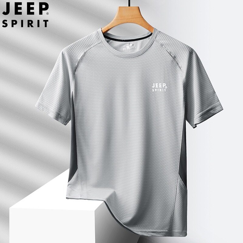 JEEP SPIRIT Summer refreshing and breathable outdoor top, running speed drying short sleeved shirt - 5