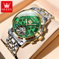 OLEVS นาฬิกาข้อมือผู้ชายสำหรับผู้ชายแบบดั้งเดิมกันน้ำไดมอนด์แบบสองปฏิทินโครโนกราฟเรืองแสง Tourbillon นาฬิกากีฬาแฟชั่น