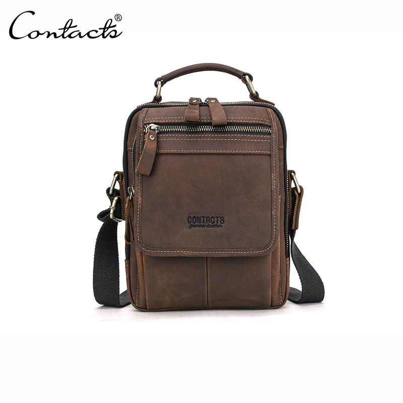 CONTACT'S Crazy Horse Leather Men Messenger Bag Vintage Man HandBags for 7.9" iPad High Quality Shoulder Bags Tote Crossbody Bag ราคา 1,918 บาท*ส่งฟรี