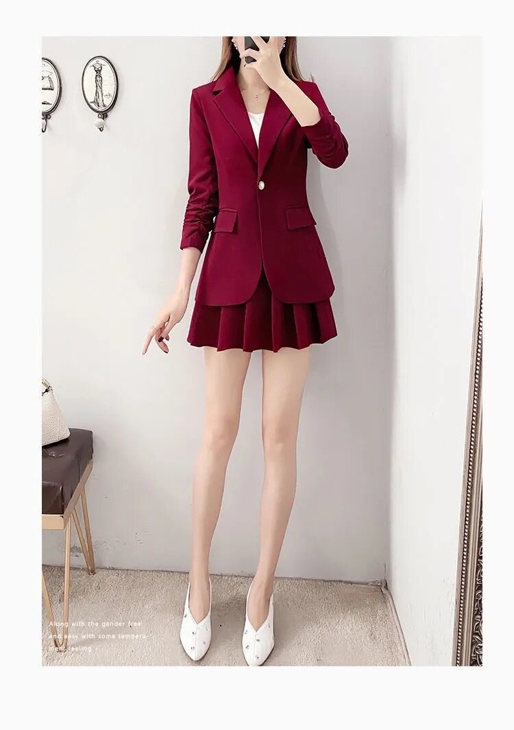 áo Blazer Công Sở/Trang Trọng Cho Nữ Bộ Cỡ Lỡn Bộ Đồ Rộng Áo Khoác Blazer Thường Ngày Cho Nữ + Chân Váy Ngắn