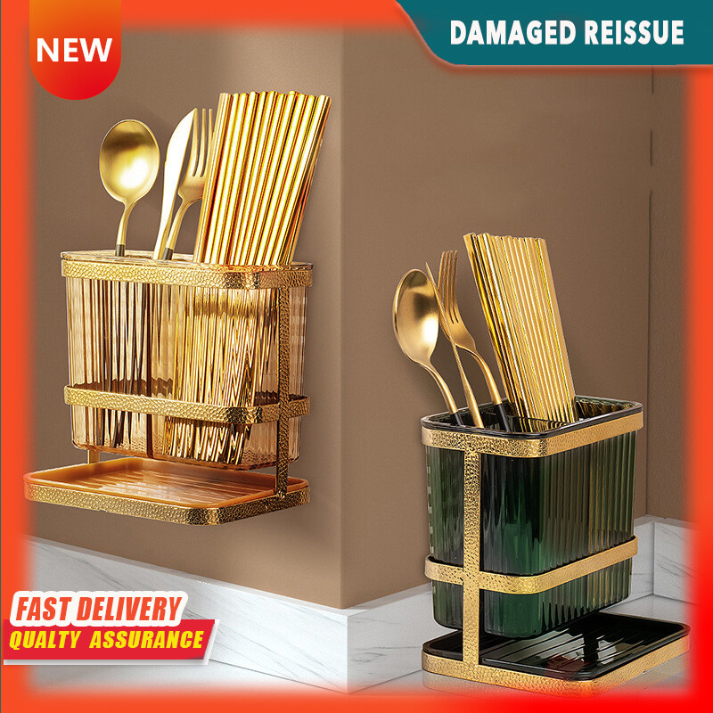 Gambar PET Plastic Chopsticks Tube Wall mounted Punch free Drainable Chopsticks Holder Household Kitchen Chopsticks Storage Box