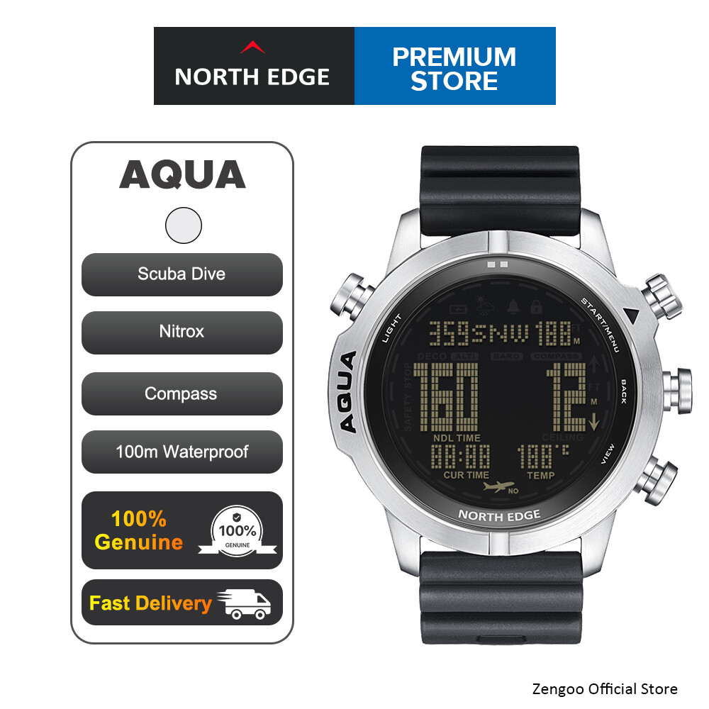 North edge aqua đồng hồ máy tính lặn chuyên nghiệp cho nam chính hãng đồng hồ lặn kỹ thuật số la bàn đo độ cao 100m cho nam