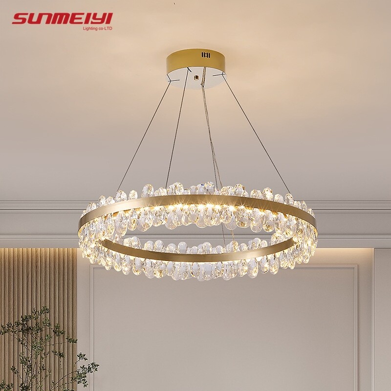 Modern Luxury Crystal LED Chandelier Lighting Nordic Firefly Ceiling Chandeliers For Living Flower Ring Pendant Lamp ราคา 8,168 บาท*ส่งฟรี