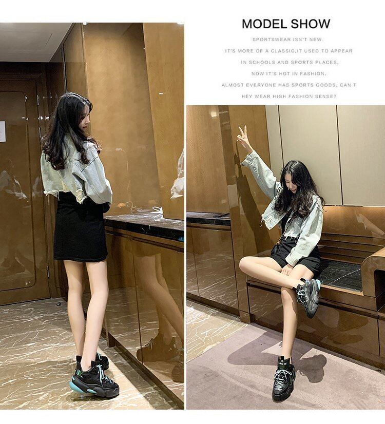 Giày Nữ Thời Trang Hàn Quốc Giày Da PU Đế Dày Nâng Cao Chống Thấm Nước Giày Thể Thao Ngoài Trời