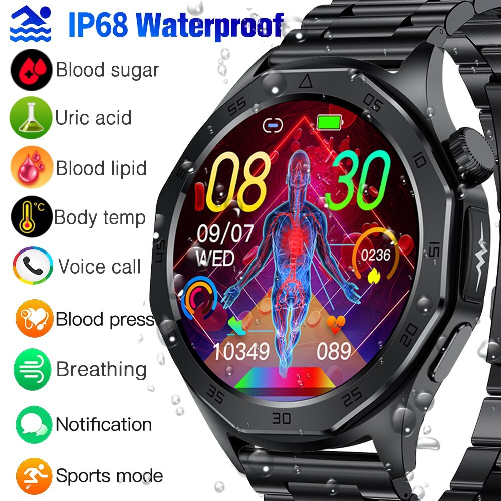 ET480 Smart Watch Blood Glucose Blood Lipid Uric Acid Body Temperature Monitoring Men Women Bracelet Bluetooth Call Waterproof Sport Fitness Tracker ราคา 1,470 บาท*ส่งฟรี