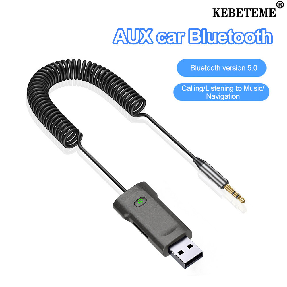 KEBETEME Bluetooth Receiver 5.0 Aux Car Adapter 3.5mm Jack Music Handsfree Mic Car Speaker Kit Speaker Receiver ราคา 73 บาท*ส่งฟรี