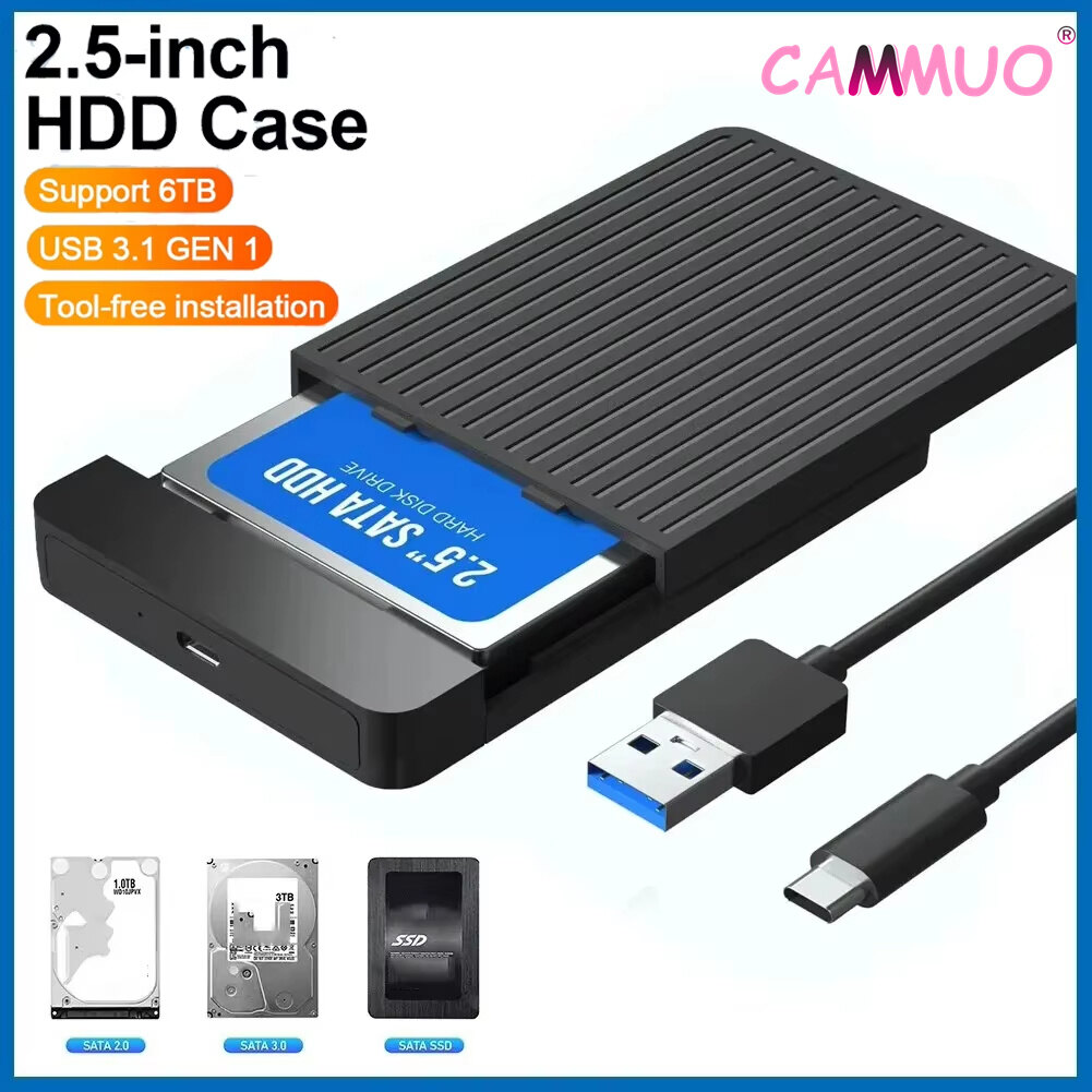 Cammuo 2.5 HDD/SSD Case SATA to USB 3.1/3.0 Adapter Case 6gbps HD External Hard Drive Enclosure Box for Disk HDD Type USB-C Enclosure ราคา 126 บาท*ส่งฟรี