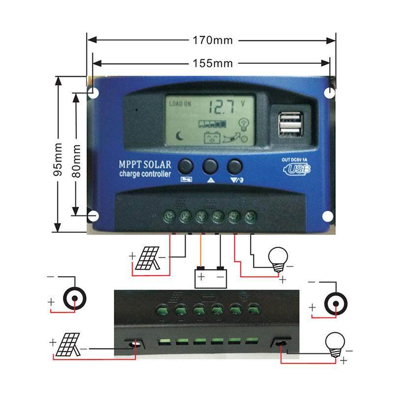 MPPT Solar Charge Controller Solar Charge Regulator with Industrial-grade Master Chip and Big LCD Display Three-stage Charge Management and Multiple Protection Built-in 100A 