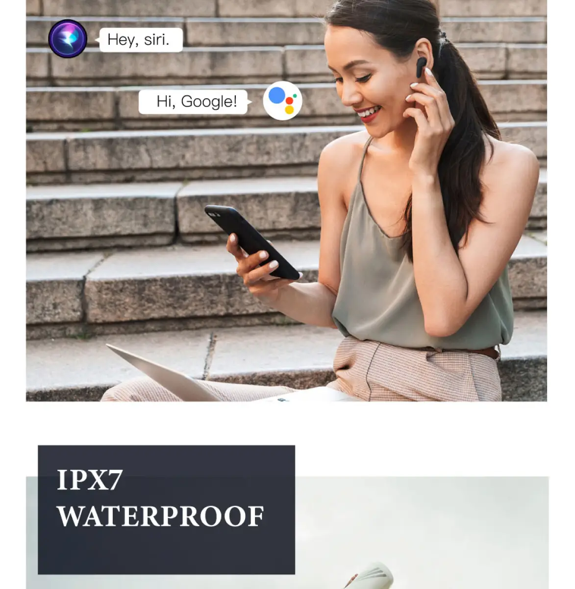 Mezone B40 Wireless Bluetooth 5.0 TWS Earphone IPX5 waterproof Headset Left Right Low Lag Mode  True Wireless Stereo Auto Link
