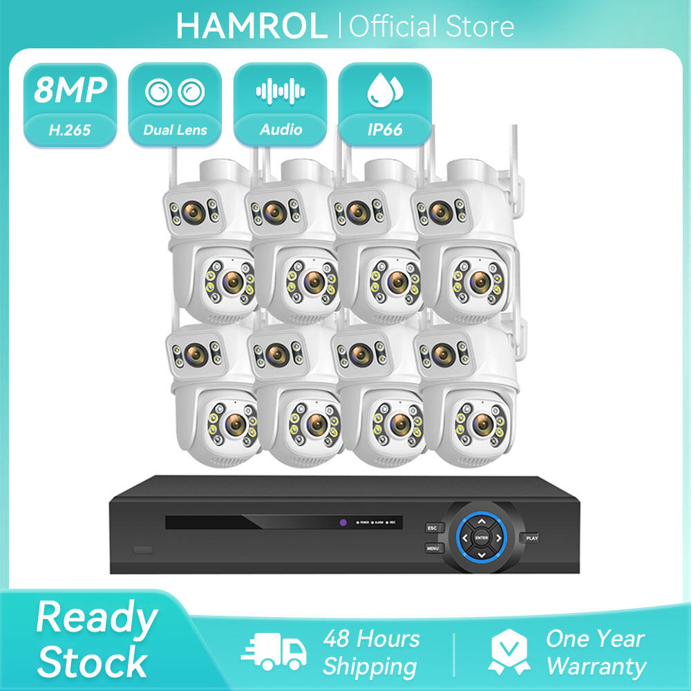 Hamrol 4K 8MP 8CH POE NVR 8 PCS Dual Lens PTZ POE Camera System Motion Detection Security Monitoring CCTV Set Xmeye - Jenama Hamrol Harga 1,899 Ringgit*Penghantaran Percuma