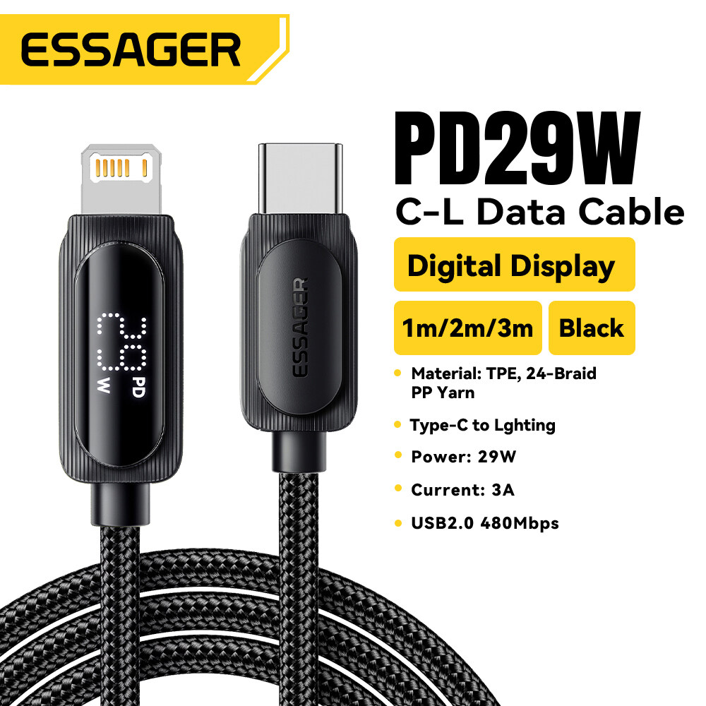 Essager pd29w C-L Cáp màn hình LED kỹ thuật số Loại C để Cáp Lightning sạc nhanh cho iphone14/13/12/