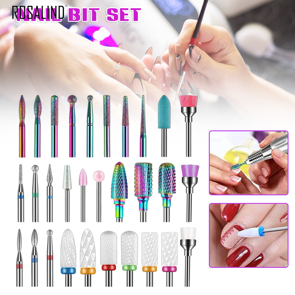 Gambar Rosalind Set of 30 Nail Drill Machine Drill Bits for Professional Nail Polishing Filer for Salon Home Nail Beauty Products Cuticle Remover Manicure Tool Kit
