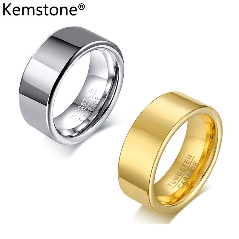  Kemstone Nhẫn Thép Vonfram 8Mm Màu Bạc Lạnh Bóng Thời Thượng Cho Nam Có Thể In Chữ 