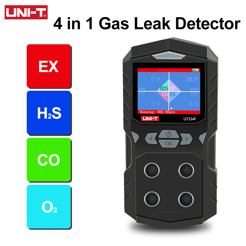 UNI-T 4-in-1 Gas Detector UT334F Gas Monitor Multiple Indicator (Vibration, Audible, Visual) O2 + EX + CX + H2S and LEL 4 Gas Monitor Personal Rechargeable 4 Gas Meter ราคา 3,880 บาท*ส่งฟรี