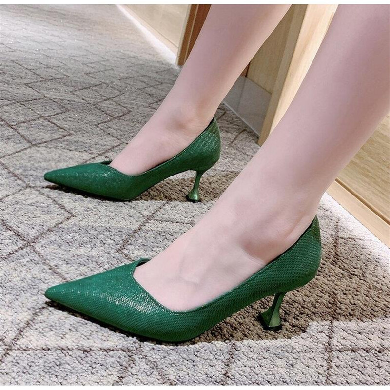 green high heel shoes