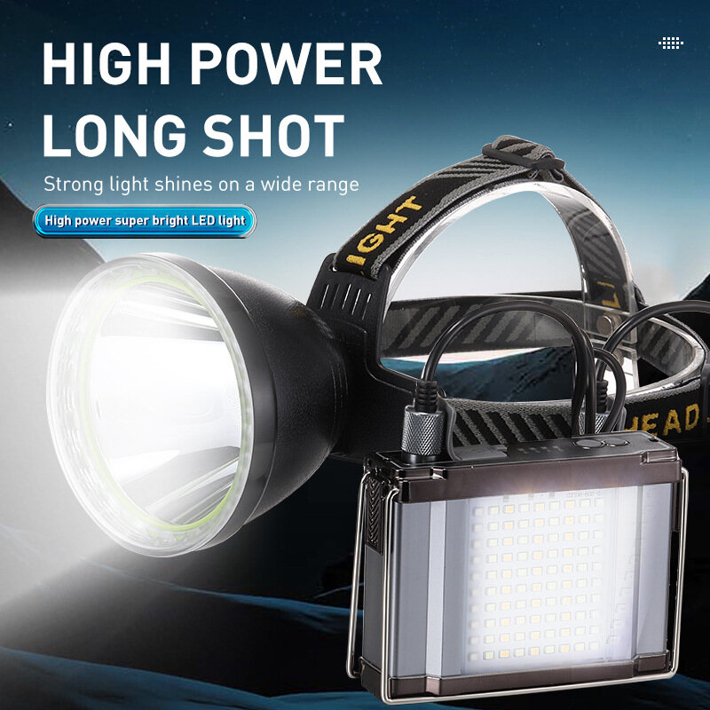 Ánh sáng mạnh chia Đèn pha siêu sáng LED gắn đầu không thấm nước Đèn ngoài trời có thể sạc lại cuộc sống lâu dài Đèn pha cắm trại câu cá đèn phiêu lưu