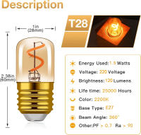 E27 Led Edison Bulb 220V 1W Vintage Mini Tube Lamps Antique Retro Filament Bulb Decor Clear Gold Tint Night Light Bulbs Warm White Vintage LED Filament Bulbs Home Decoration Pendant Light Source