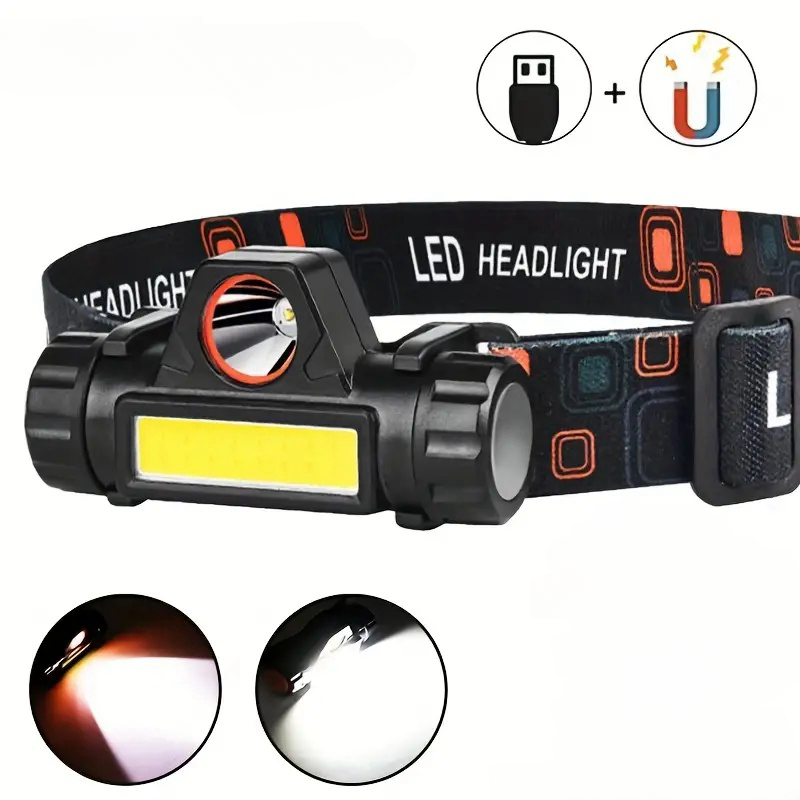 XPE Spotlight COB Floodlight Rechargeable Head Flashlight w/ Magnet IPX4 Waterproof USB Fast Charging 90° Adjustable for Outdoor Fishing Camping