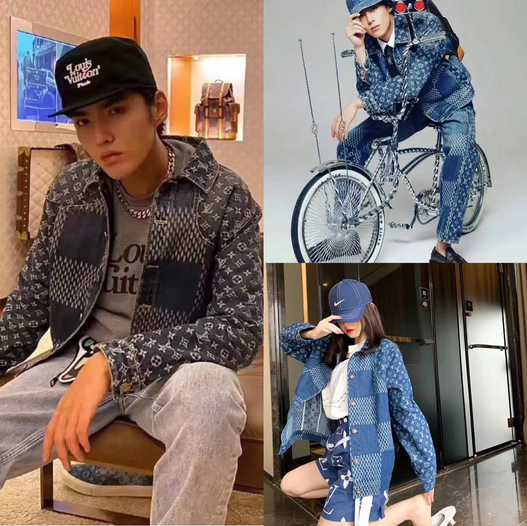 plaid and denim jacket