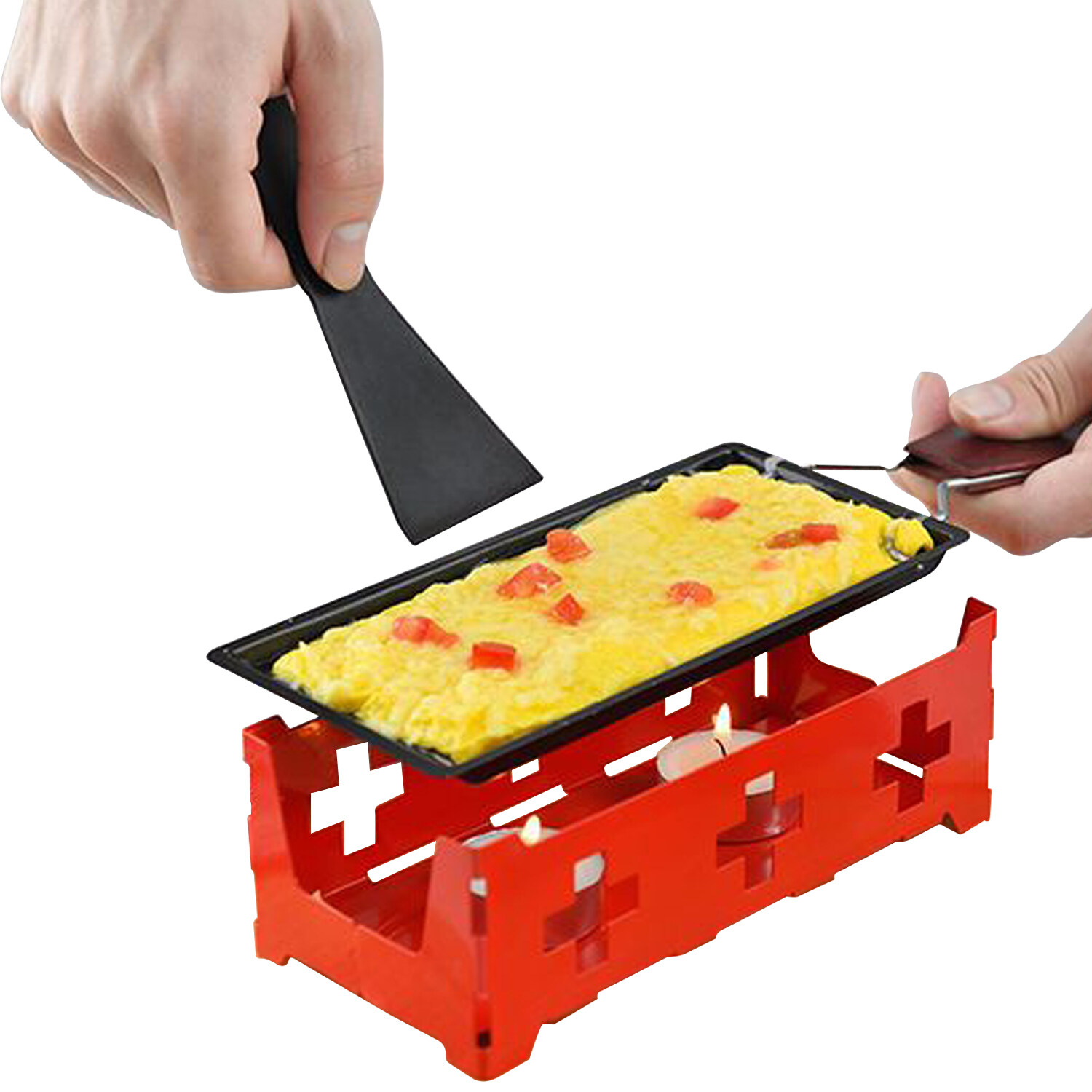 Jullyend Non-Stick Raclette Grill Set Mini Cheese Melting Pan with Foldable Wooden Handle Cheese Spatula 