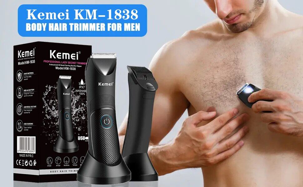 Kemei KM-1838/KM-1840 LED Washable Groin & Body Trimmer for Men & Women  Electric Face Beard Hair Trimmer Rechargeable Private Body Shaver