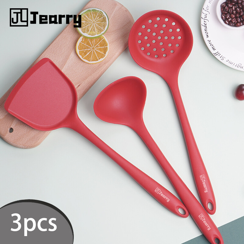 Gambar Jearry Silicone Handle 3 Piece Set Heat Resistant Food Grade Silicone Kitchen Utensils