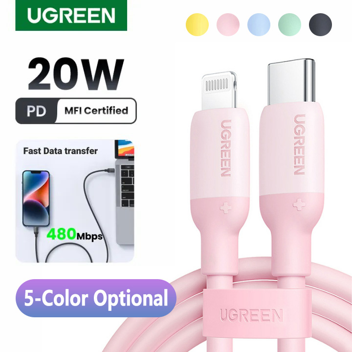 Ugreen mfi usb silicon c để cáp lightning pd 20w giao hàng điện sạc nhanh coloful cáp cho iphone 14 13 12 pro max sạc nhanh cho điện thoại loại c cáp