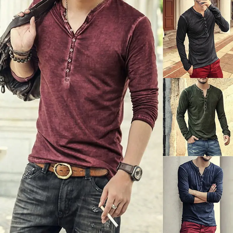 mens henley long sleeve slim fit