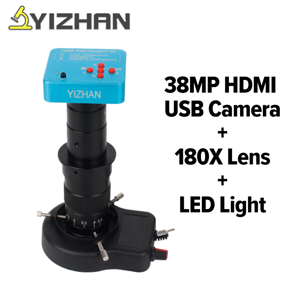 New 38MP HDMI USB Full HD 1080P 60F/S Industry Digital Video Microscope Camera 180X C-mount Lens LED Ring Light YIZHAN for PCB Repair ราคา 4,880 บาท*ส่งฟรี