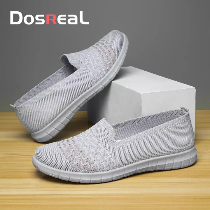 DOSREAL Black Shoes For Women On Sale Korean Style Mesh Summer Women Loafers Slip On Fashion Ladies Sneakers ราคา 345 บาท*ส่งฟรี