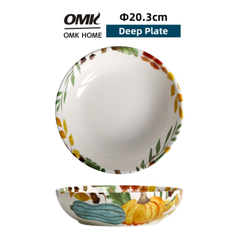 Omk đồng quê Mỹ phong cách gốm 8 inch sâu tấm bát đựng sa lát