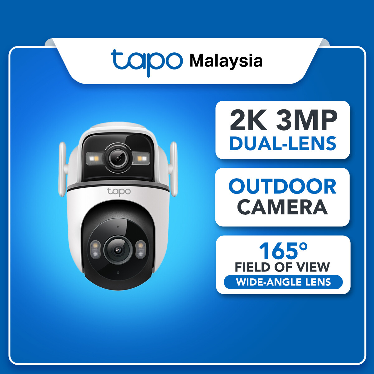 【SIRIM】TP-Link Tapo TC47 Dual-Lens Outdoor Wi-Fi Security Cam – Pan/Tilt 2K 3MP Person/Pet/Vehicle AI Smart Tracking Harga 279 Ringgit*Penghantaran Percuma