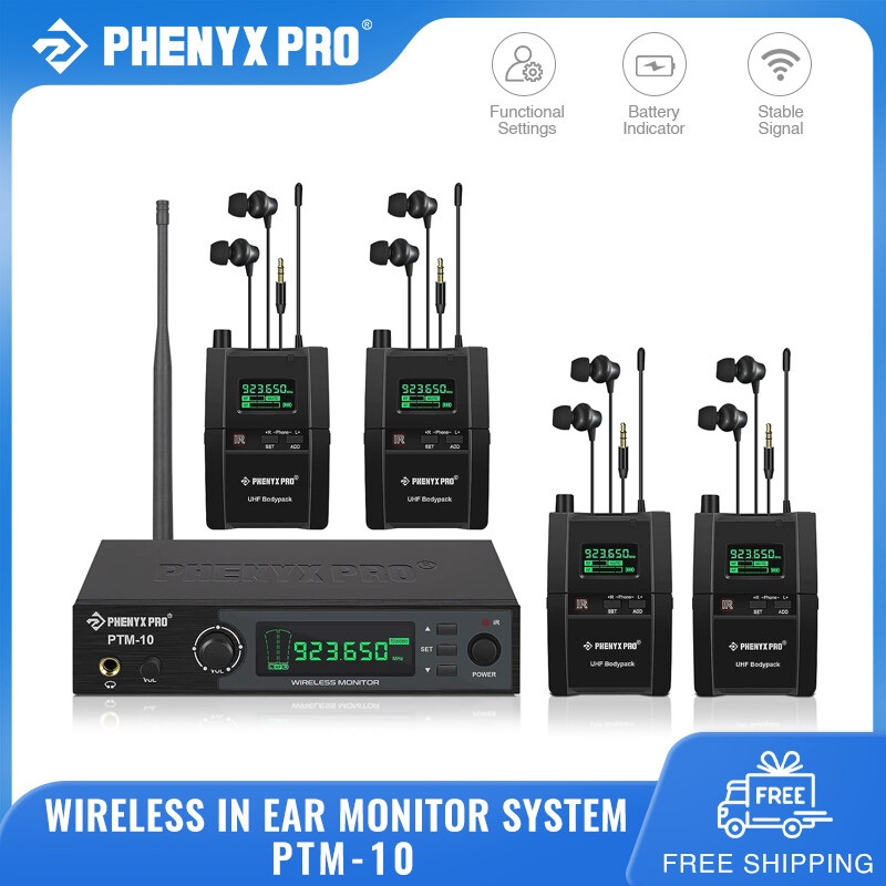 Phenyx Pro PTM-10-4B Wireless Monitoring System in Ear Audio Stereo UHF One Transmitter and 4 Bodypacks 89 Frequencies for Singing DJ Church Stage Karaoke ราคา 17,144 บาท*ส่งฟรี