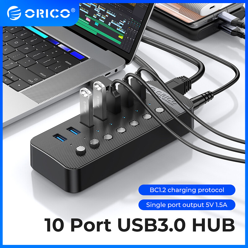 ORICO Bộ Chia USB 3.0 Công Nghiệp Bộ Chia USB OTG ABS 7/10/13/16 Công Tắc Bật/Tắt Với Bộ Chuyển Đổi