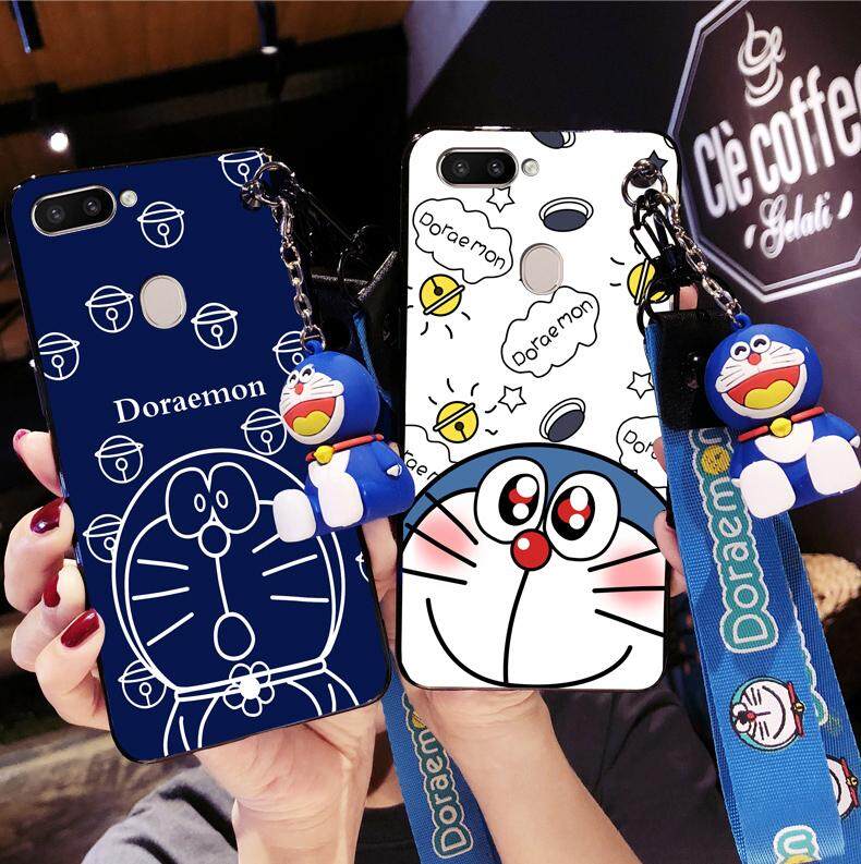 Fashion Cute Doraemon Cartoon Patterned Silicone Soft Shell For Oppo R15 Pror17prok1a3sf9 Scrub Phone Case1x Doll 1x Long Lanyard 1x Short