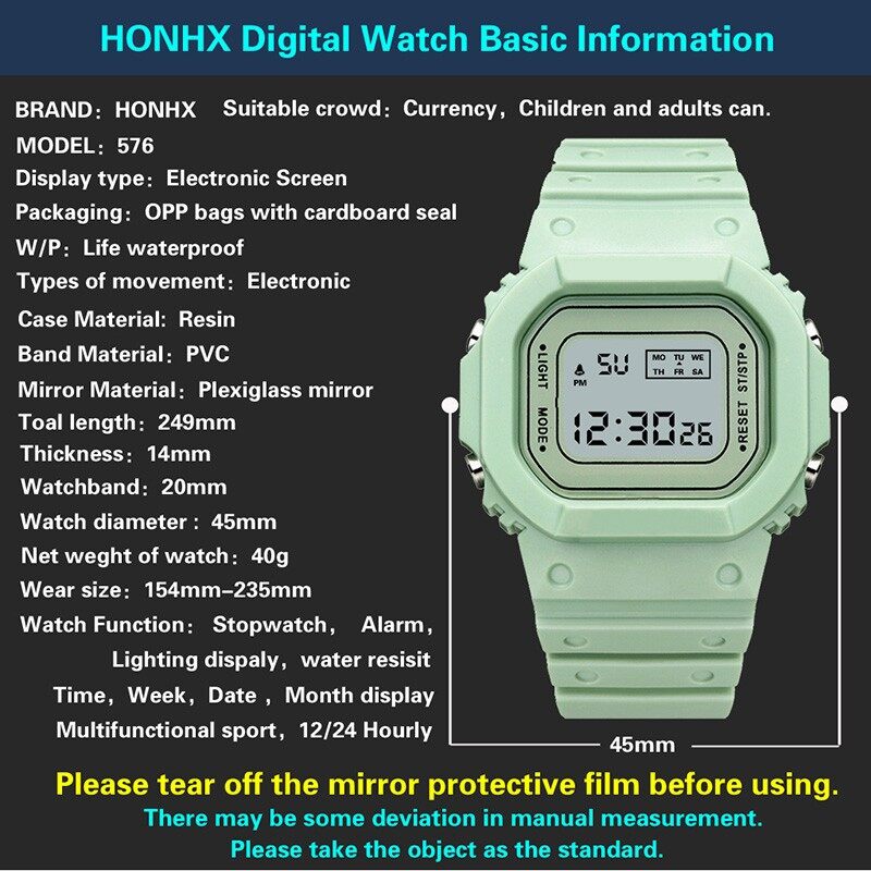 รูปภาพของ HONHX นาฬิกาข้อมือ นาฬิกาส่องสว่างปฏิทินนาฬิกาปลุกกันน้ำLEDอิเล็กทรอนิกส์นาฬิกาผู้หญิงผู้ชายคู่นาฬิกาข้อมือ