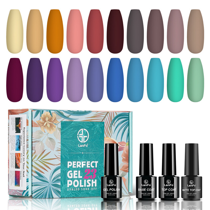 Gambar LanFo 20 Colors Fall Gel Nail Polish Nail Polish Gel Soak Off LED Nail Polish Gift Set Manicure Limited Edition Fall Winter Nail Gel Polish Nail Art UV Gel